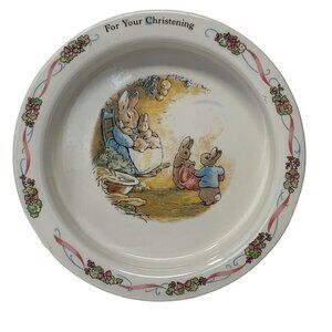 Vintage Wedgwood Peter Rabbit Bowl Fredrick Warne England Baby Christening 7"